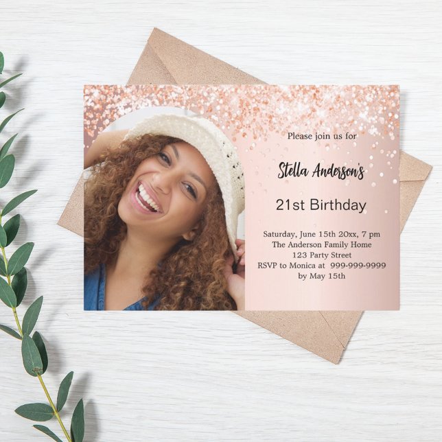 Rose gold photo arch confetti birthday invitation (Creator Uploaded)