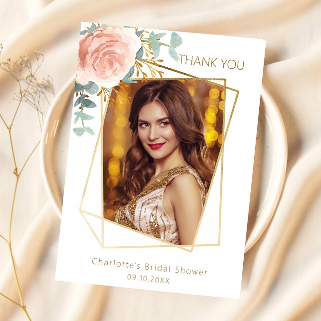 Rose gold photo Bridal Shower thank you card (Creator Uploaded)