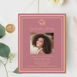 Rose gold photo cap Graduation Party invitation