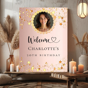 Rose gold photo diamonds birthday party welcome poster
