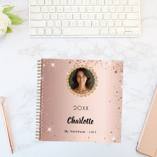 Rose gold photo diamonds glitter notebook