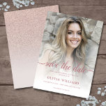 Rose Gold Photo Overlay Quinceañera Save the Date<br><div class="desc">Save the Date sweet fifteen Quinceañera invitation featuring a custom photo blush pink rose gold glitter ombre invite template that is easy to personalise. To resize and position your photo,  click on the "CUSTOMIZE IT" button.</div>