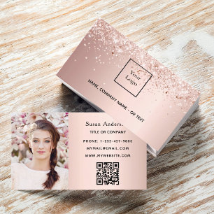 Rose gold photo QR code glitter dust female Business Card