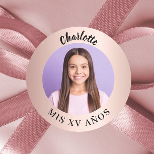Rose gold photo Quinceanera Classic Round Sticker