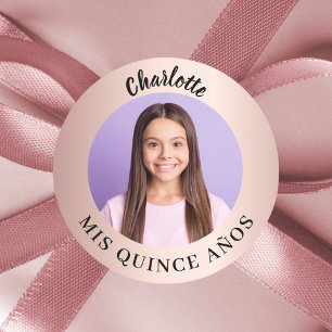 Rose gold photo Quinceanera Mis Quince Años Classic Round Sticker