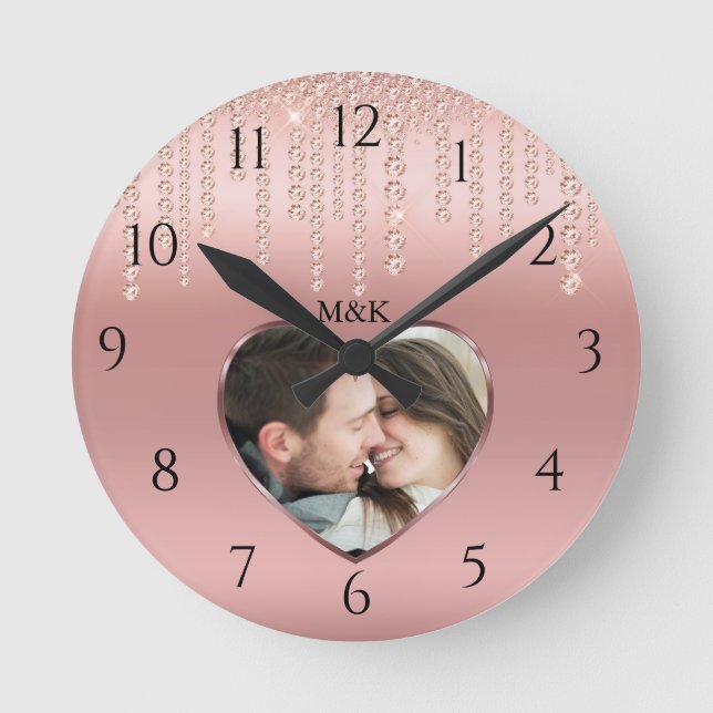 Rose Gold Photo Round Clock (Front)