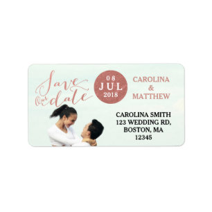 Rose Gold Photo Save the Date Address Label