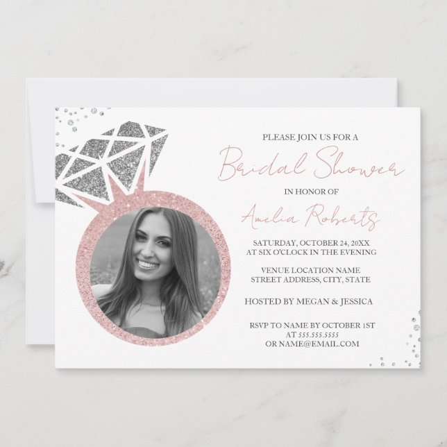 Rose Gold Photo Sparkle Ring Bridal Shower Invitation (Front)