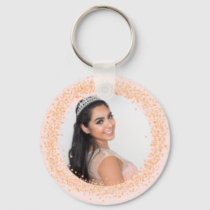 Rose gold photo sparkles girl key ring