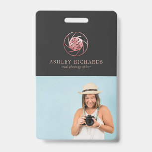 Rose Gold Photographer Logo   Photo Name Tag ID Badge