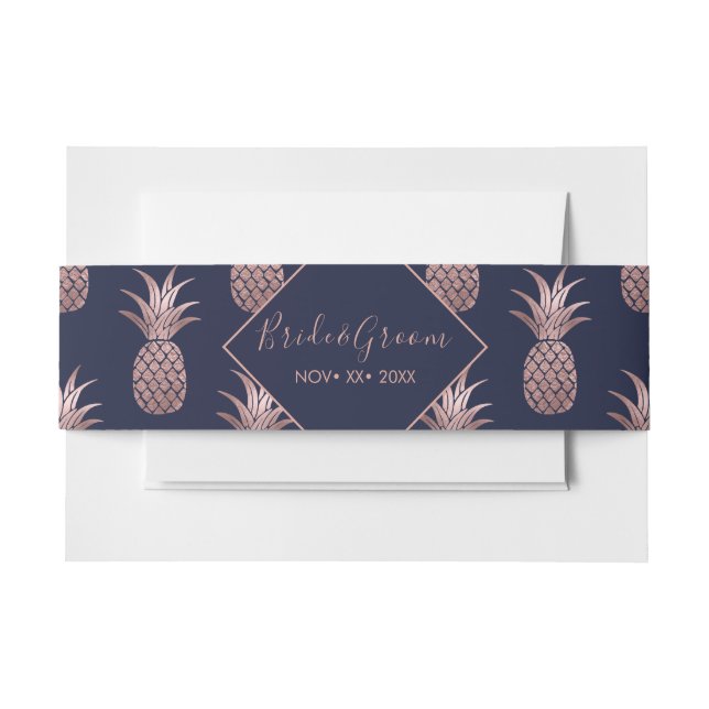 Rose Gold Pineapple Invitation Cards Belly Band (Front Example)