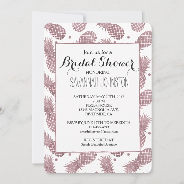 Rose Gold Pineapples bridal shower Invitation (Front)