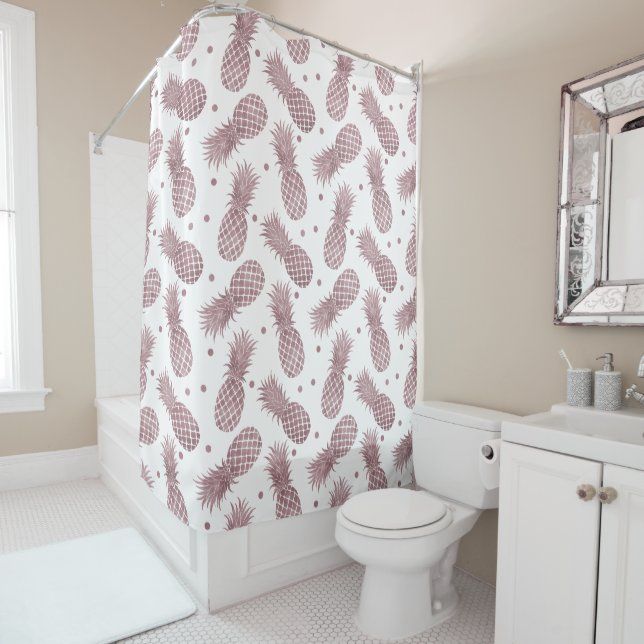 Rose Gold Pineapples Shower Curtain (In Situ)