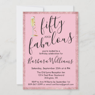 *Rose Gold Pink 50 & Fabulous 50th Birthday Party  Invitation