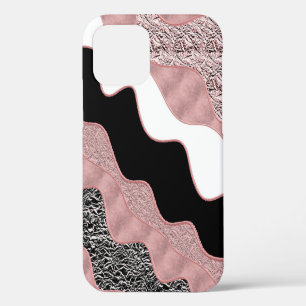 Rose Gold Pink Abstract Wave Modern Glam Trendy iPhone 12 Case