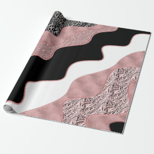 Rose Gold Pink Abstract Wave Modern Glam Trendy Wrapping Paper