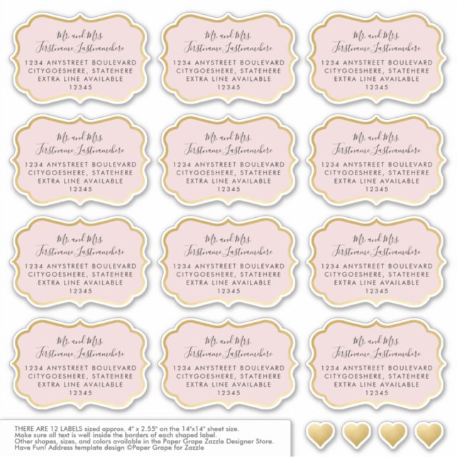 Rose Gold Pink Address Stickers Bracket Shape (Front)