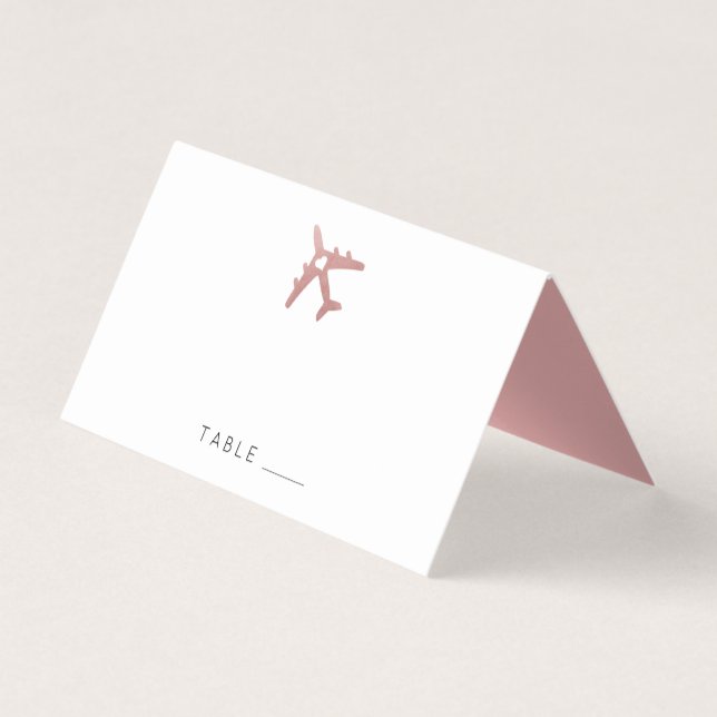 Rose Gold Pink Aeroplane Travel Theme Place Card (Front)