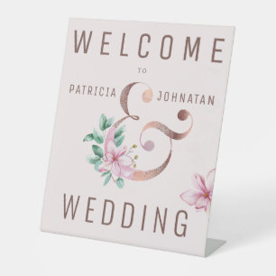 Rose gold  pink ampersand welcome wedding sign