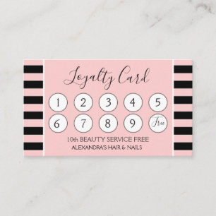 Rose Gold - Pink and Black Stripe Girly Loyalty Card