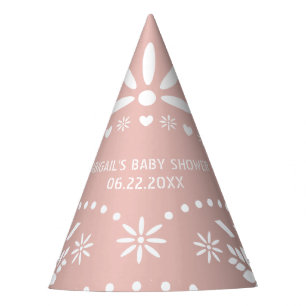 Rose gold pink and white papel picado baby shower party hat