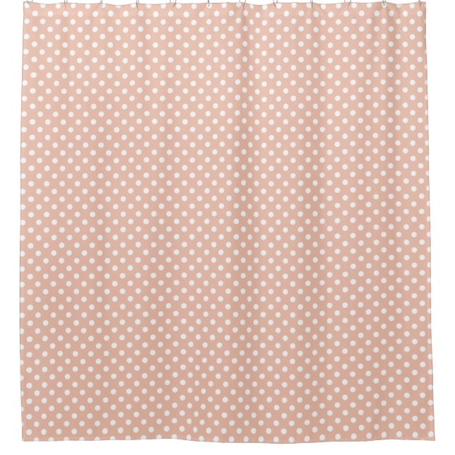 Rose gold/pink and white polka dots shower curtain (Front)