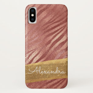 Rose Gold  Pink Animal Print with Gold Glitter iPhone X Case