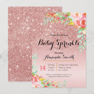 Rose Gold Pink Baby Sprinkle invitation Floral
