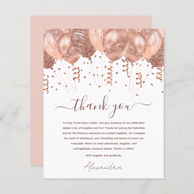 Rose Gold Pink Balloons 13th Birthday Party (Front/Back)