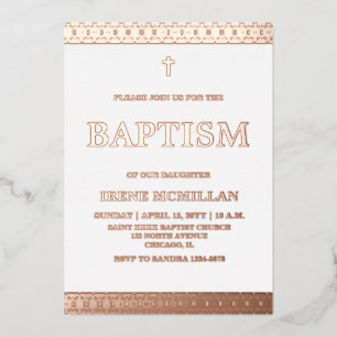 Rose Gold Pink Baptism  Foil Invitation