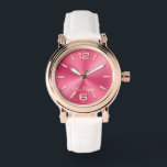 Rose Gold & Pink "Be Happy" Watch with White Strap<br><div class="desc">Add a touch of elegance to your style with this beautiful "Be Happy" watch. Featuring a stunning rose gold-tone case with a vibrant pink dial, this timepiece is the perfect combination of fashion and function. The white leather strap offers a comfortable fit, while the chic design with its bold numerals...</div>