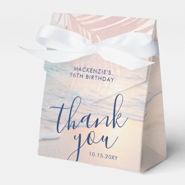 Rose Gold Pink Beach Birthday Elegant Favour Box (Front Side)