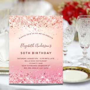 Rose gold pink birthday invitation