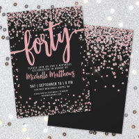 Rose Gold Pink Black 40th Birthday