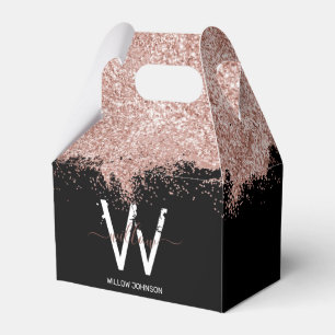 Rose Gold Pink Black Girly Glitter Dust Monogram Favour Box