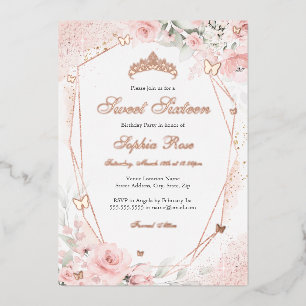 Rose gold Pink Blush Butterfly Floral Sweet 16 