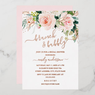 Rose Gold Pink Blush Floral Brunch And Bubbly