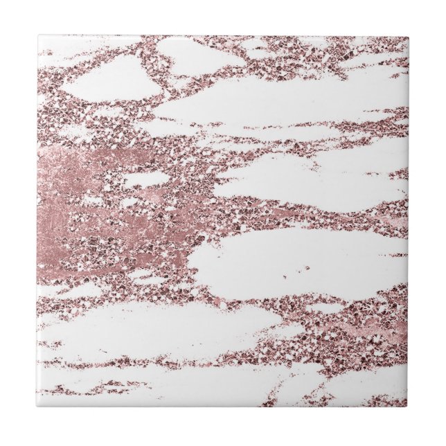 Rose Gold Pink Blush Glitter Sparkle Marble Ceramic Tile (Front)
