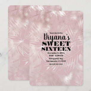 Rose Gold Pink Botanical Tropical Palm Sweet 16 Invitation