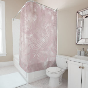 Rose Gold Pink Botanical Tropical Palm Tree Leaves Shower Curtain