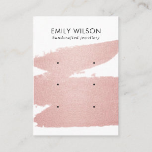 ROSE GOLD PINK BRUSH STROKE 3 STUD EARRING DISPLAY BUSINESS CARD