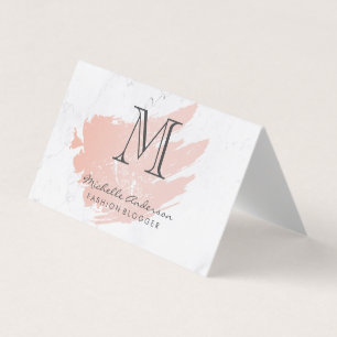 Rose Gold Pink Brushed   Marble   Classic Monogram Business Card