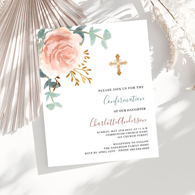 Rose gold pink budget confirmation invitation (Creator Uploaded)