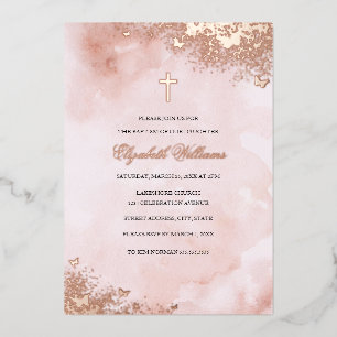 Rose Gold Pink Butterfly Cross Girl Baptism