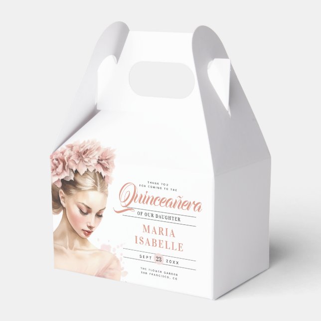 Rose Gold Pink Calligraphy Quinceanera Party Favour Box (Front Side)