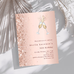 Rose gold pink cheers birthday invitation