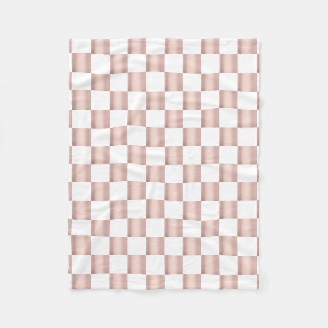 Rose Gold Pink Chequerboard Pattern  Fleece Blanket (Front)