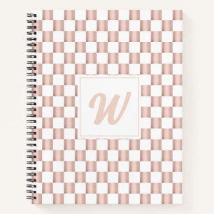Rose Gold Pink Chequerboard Pattern Monogram Notebook