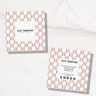 Rose Gold Pink Chequerboard Pattern Social Media Square Business Card
