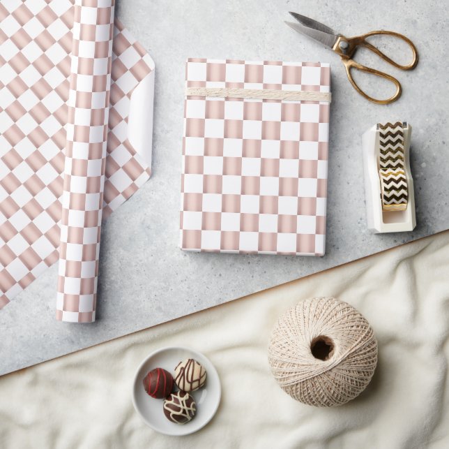 Rose Gold Pink Chequerboard Pattern  Wrapping Paper (Crafts)